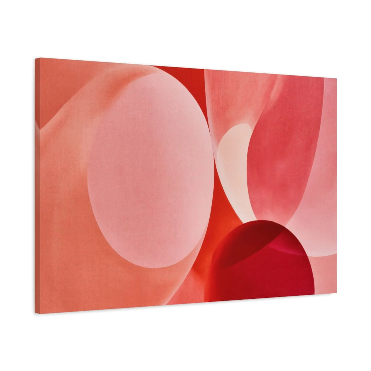 Tableau Rose Pâle et Blanc Organique, vue latérale de la toile avec bords imprimés - Art Virtuoso