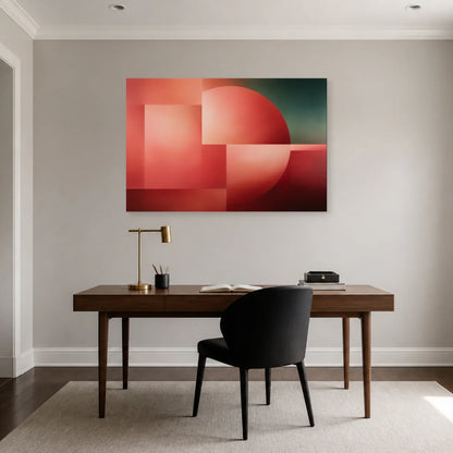 Tableau Rose Saumon Géométrique présenté dans un bureau - Art Virtuoso
