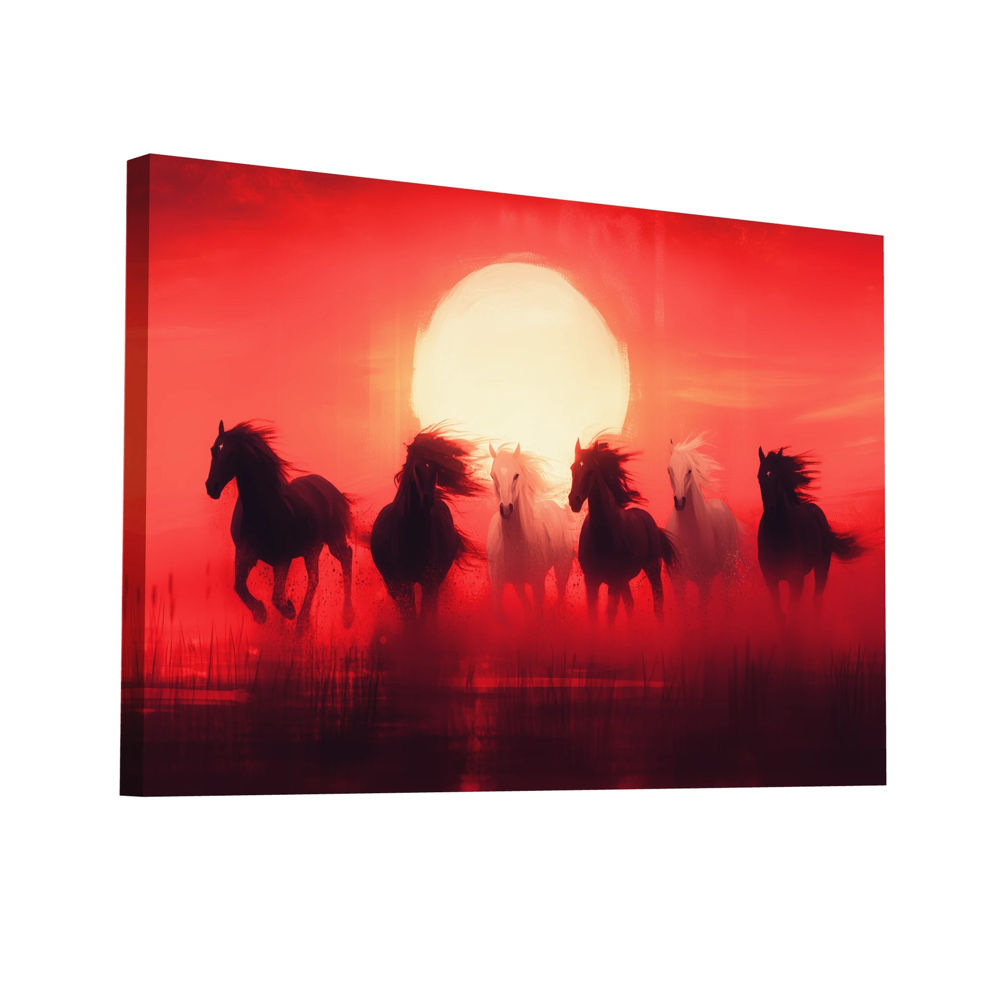 Product Hero 3D WebP Tableau Rouge avec Chevaux - La Course Écarlate - Art Virtuoso
