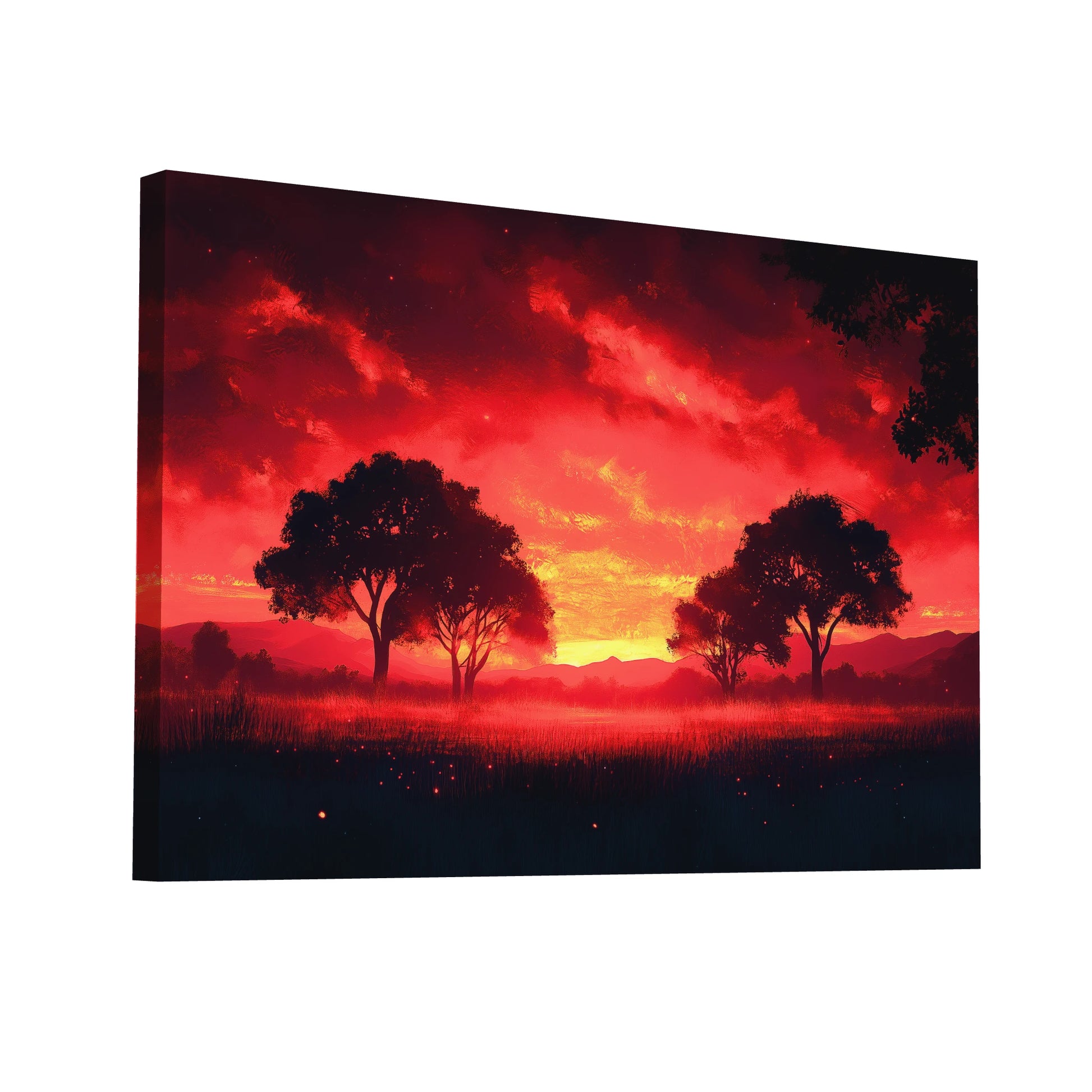 Product Hero 3D WebP Tableau Rouge pour Salon - Coucher de Soleil Poétique - Art Virtuoso