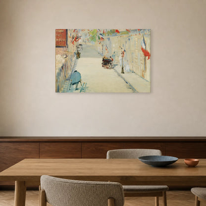 Tableau La Rue Mosnier aux drapeaux – Édouard Manet dans une salle à manger - Art Virtuoso