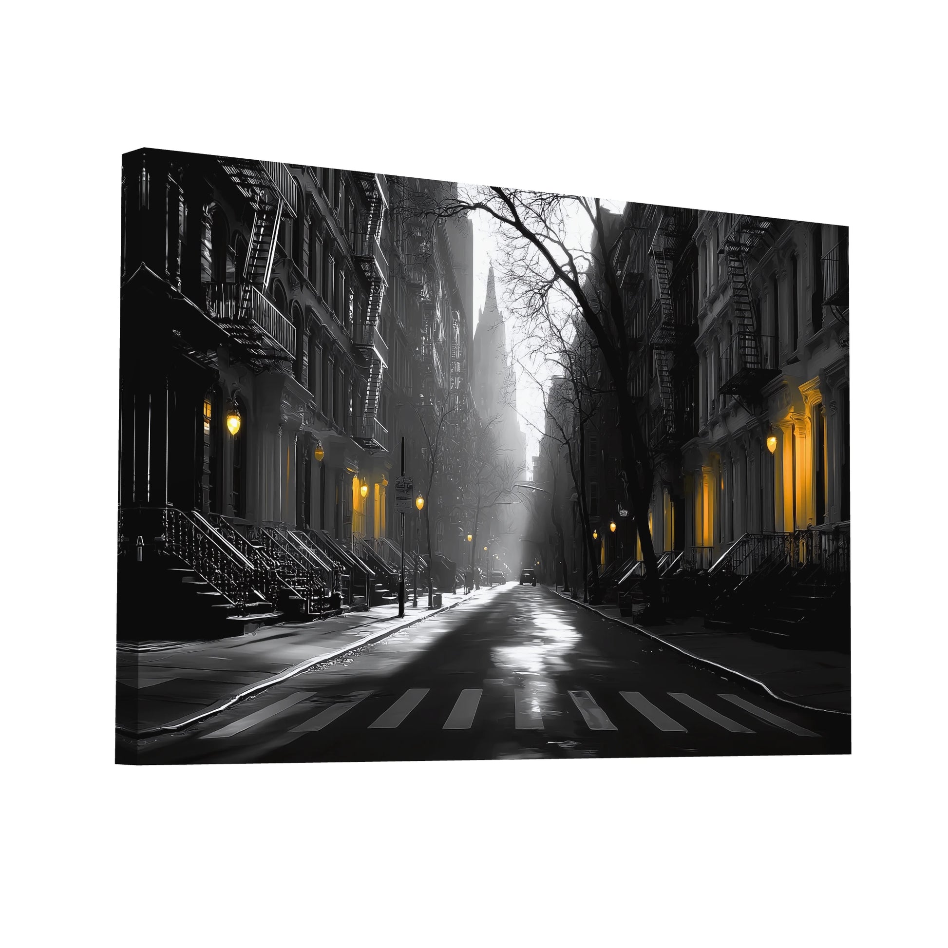 Product Hero 3D WebP Tableau Rue New York : Brownstones Mystérieux - Art Virtuoso