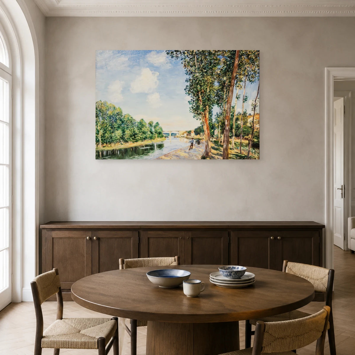 Tableau Saint-Mammès, soleil de juin – Alfred Sisley dans une salle à manger - Art Virtuoso