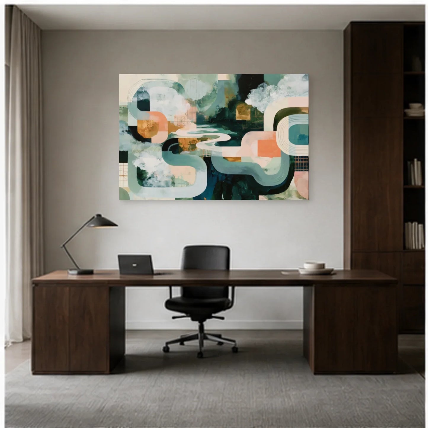 Tableau Salle à Manger Moderne - Horizon Abstrait dans un bureau - Art Virtuoso