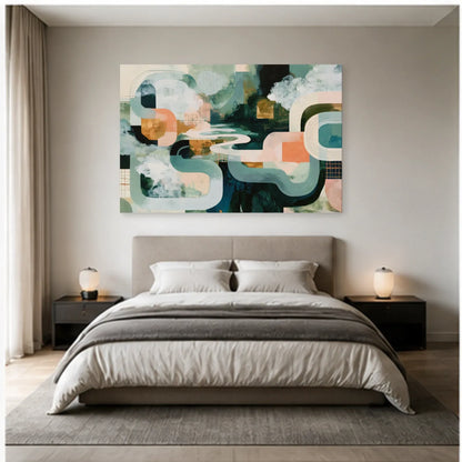 Tableau Salle à Manger Moderne - Horizon Abstrait dans une chambre - Art Virtuoso
