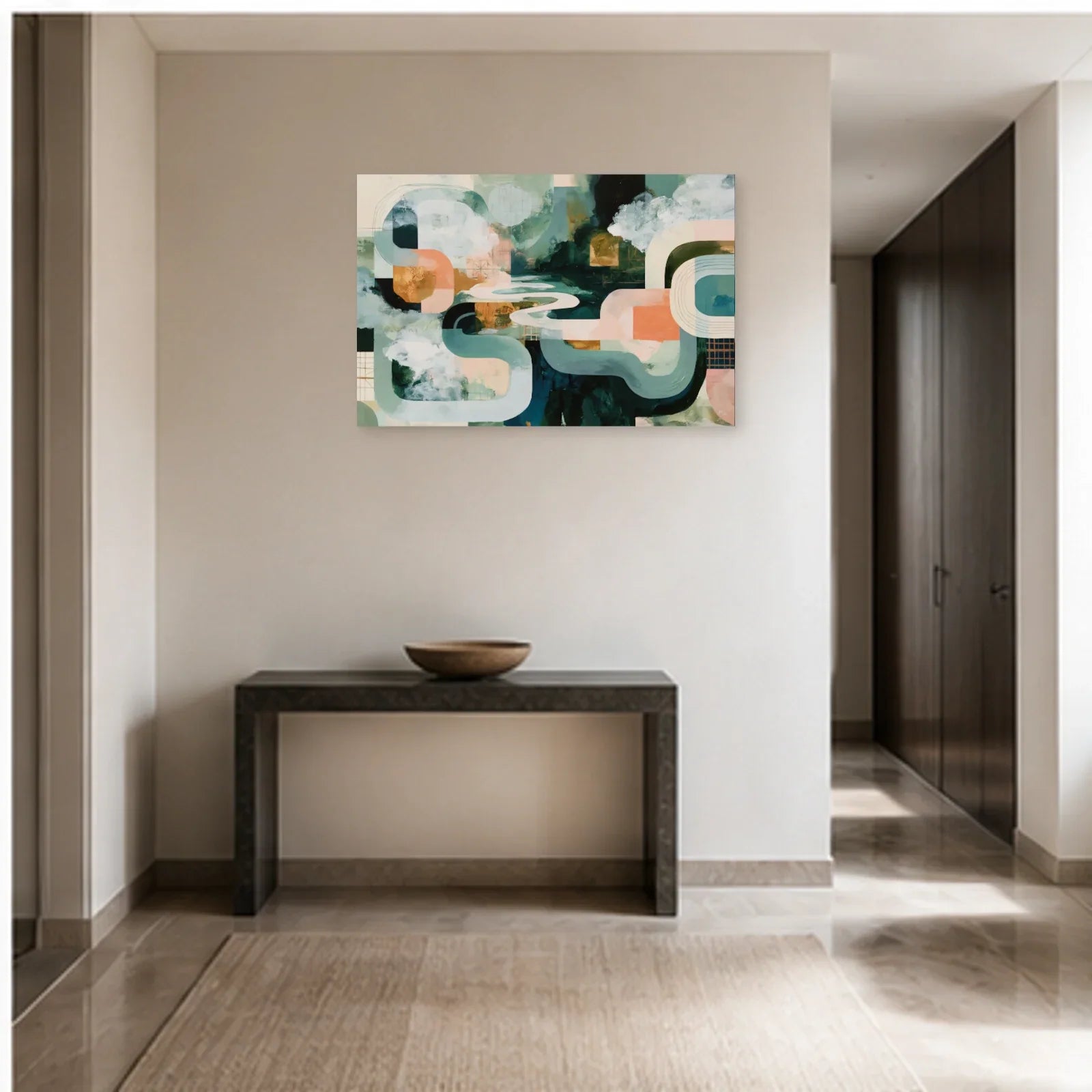 Tableau Salle à Manger Moderne - Horizon Abstrait dans une entrée ou un couloir - Art Virtuoso