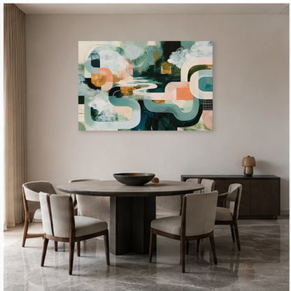 Tableau Salle à Manger Moderne - Horizon Abstrait dans une salle à manger - Art Virtuoso