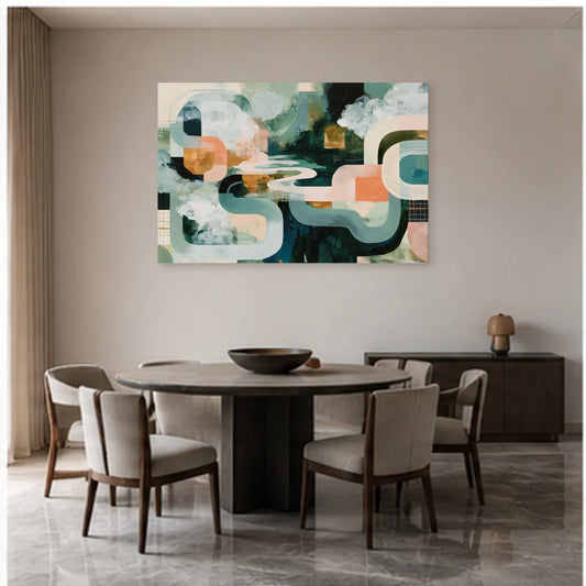 Tableau Salle à Manger Moderne - Horizon Abstrait dans une salle à manger - Art Virtuoso
