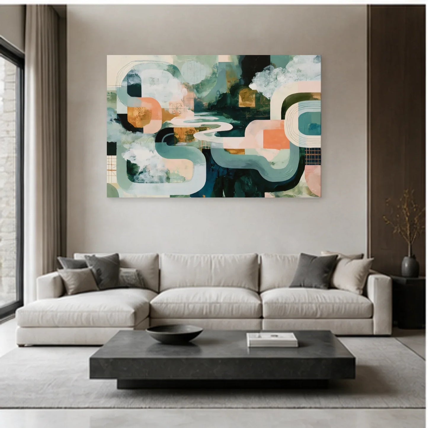 Tableau Salle à Manger Moderne - Horizon Abstrait dans un salon - Art Virtuoso