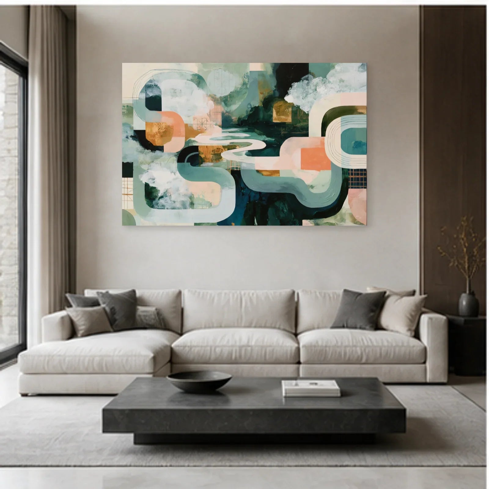 Tableau Salle à Manger Moderne - Horizon Abstrait dans un salon - Art Virtuoso