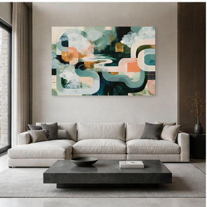 Tableau Salle à Manger Moderne - Horizon Abstrait dans un salon - Art Virtuoso