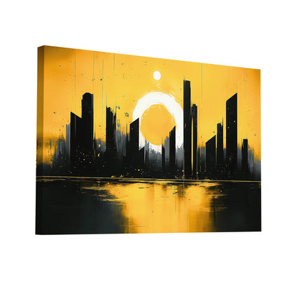 Product Hero 3D WebP Tableau Salon Jaune : Reflets d'une Ville d'Or - Art Virtuoso