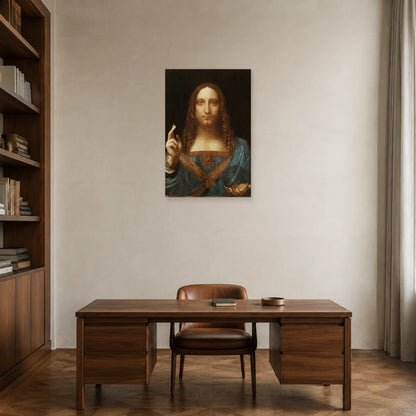 Tableau Salvator Mundi, attribué à Léonard de Vinci dans un bureau - Art Virtuoso