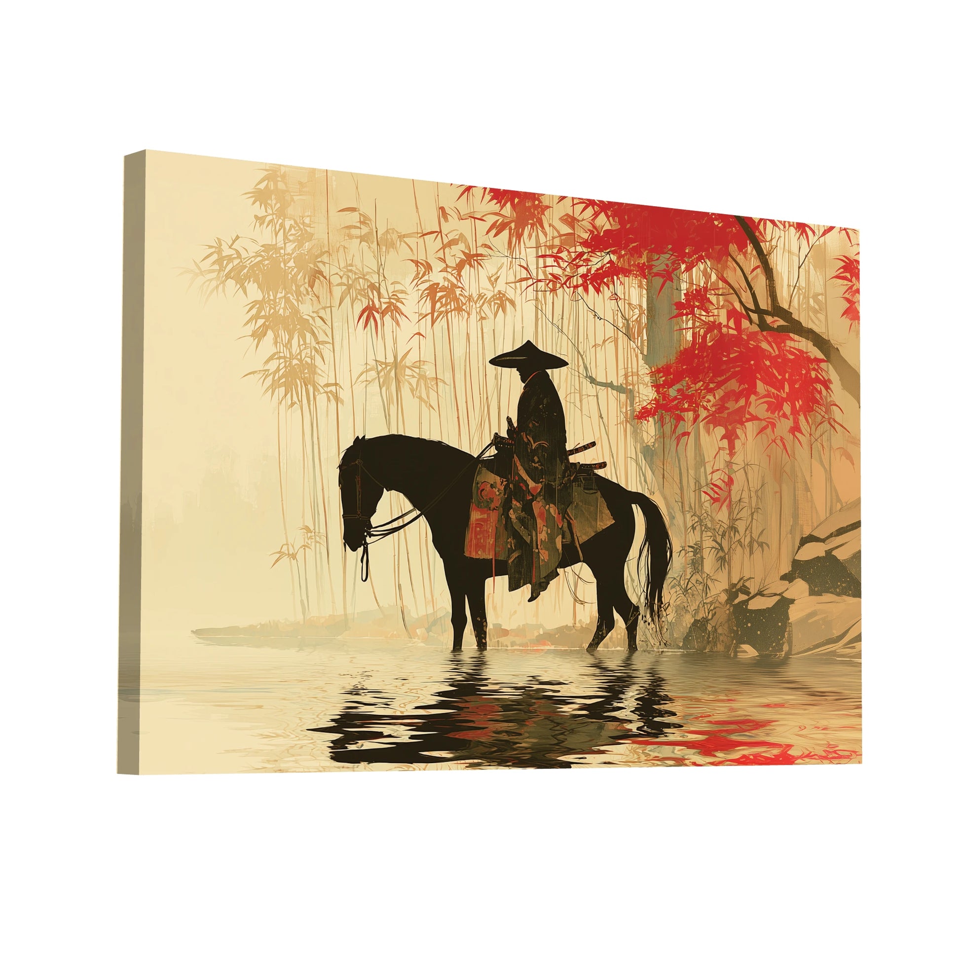 Product Hero 3D WebP Tableau Samouraï à Cheval – Épopée d’Automne dans la Forêt de Bambous - Art Virtuoso