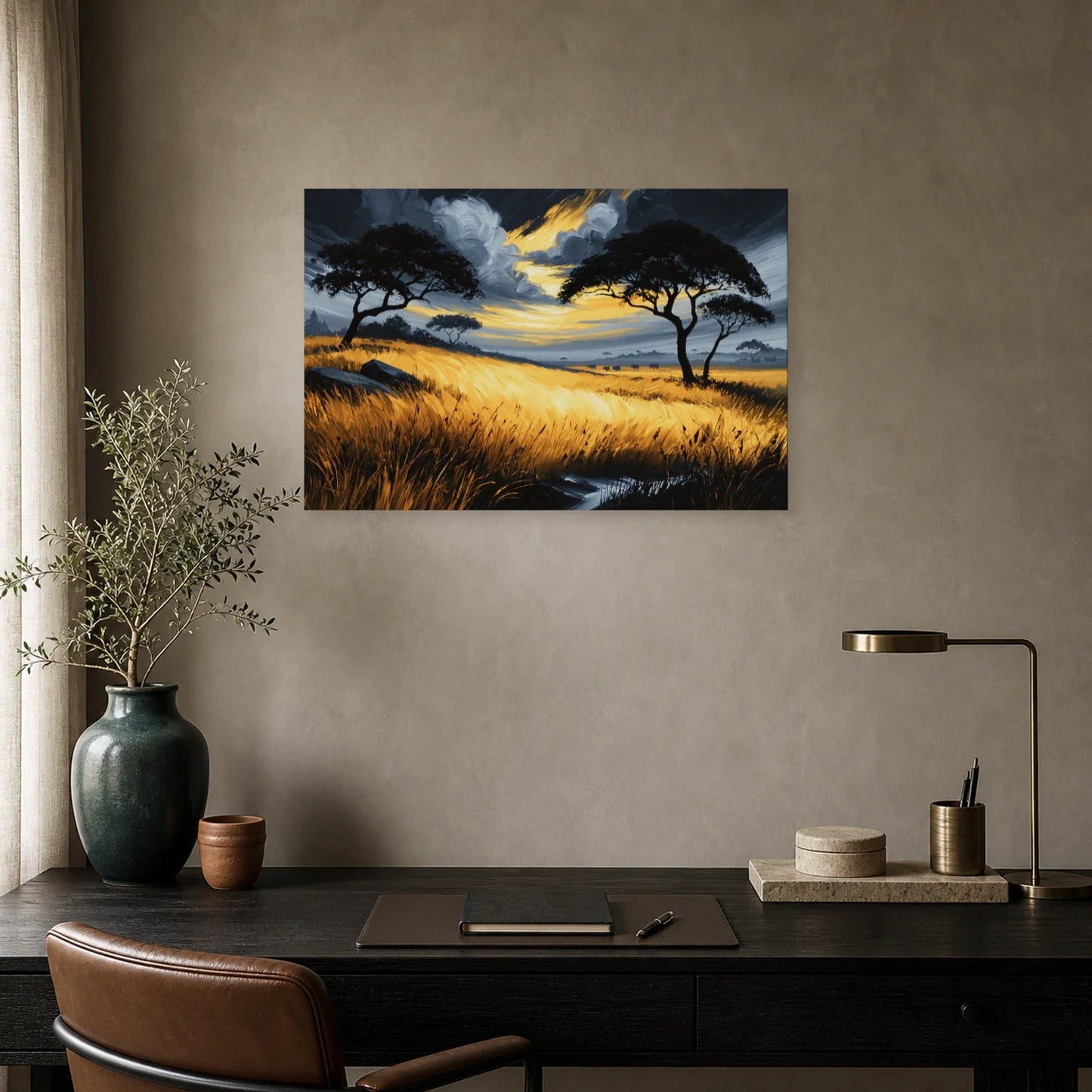 Tableau Savane Africaine Peinture - Horizon d Orage dans un bureau - Art Virtuoso