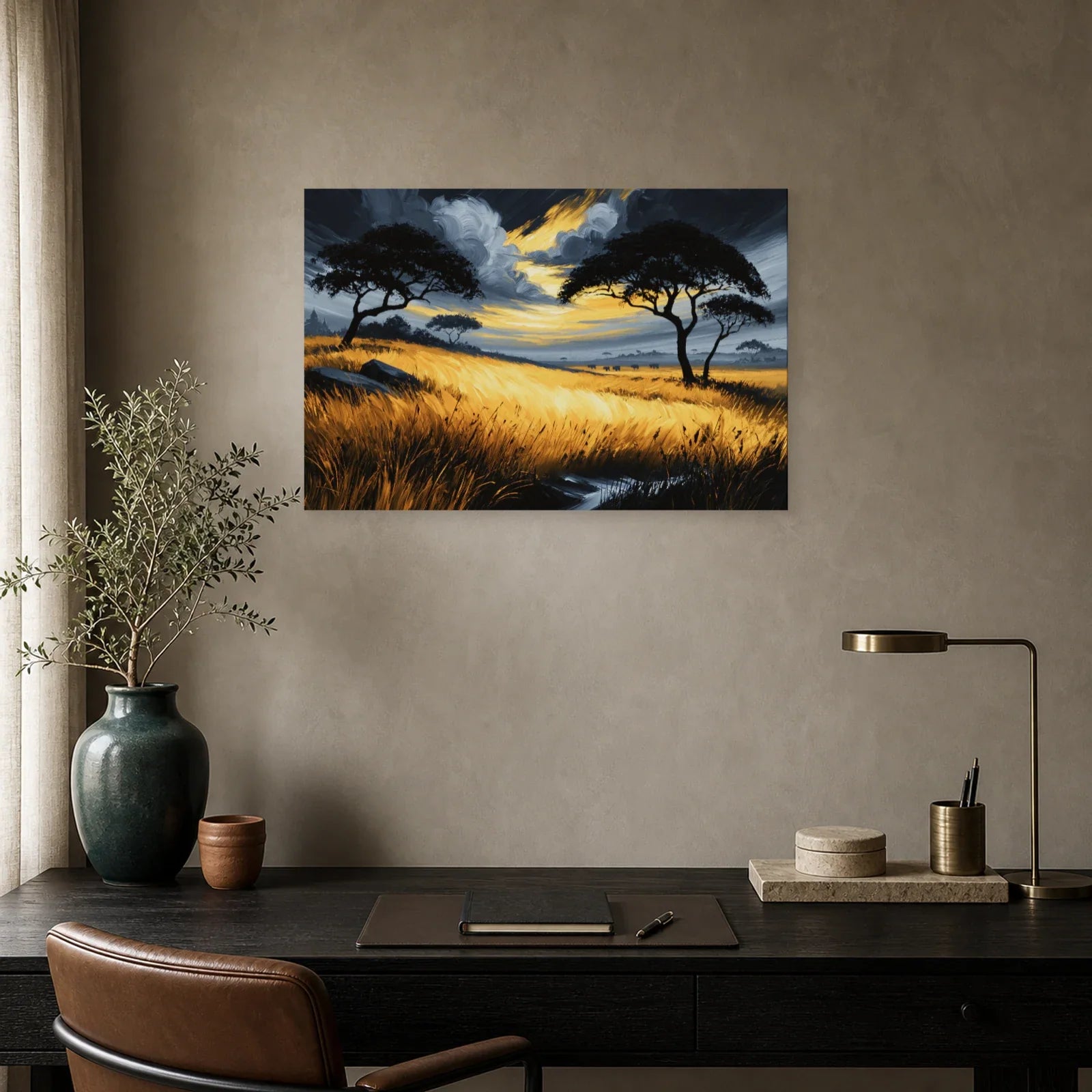 Tableau Savane Africaine Peinture - Horizon d Orage dans un bureau - Art Virtuoso