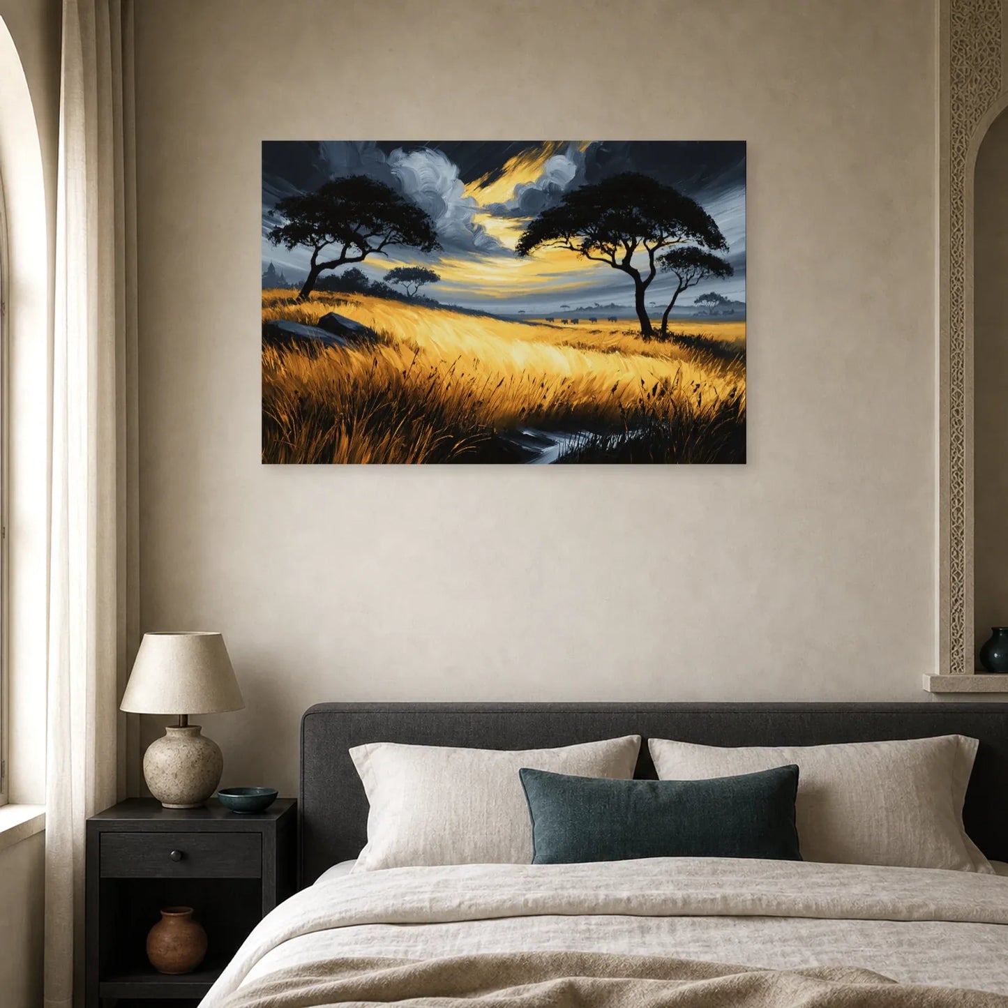 Tableau Savane Africaine Peinture - Horizon d Orage dans une chambre - Art Virtuoso