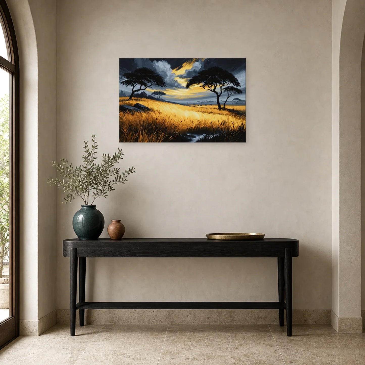 Tableau Savane Africaine Peinture - Horizon d Orage dans une entree ou un couloir - Art Virtuoso