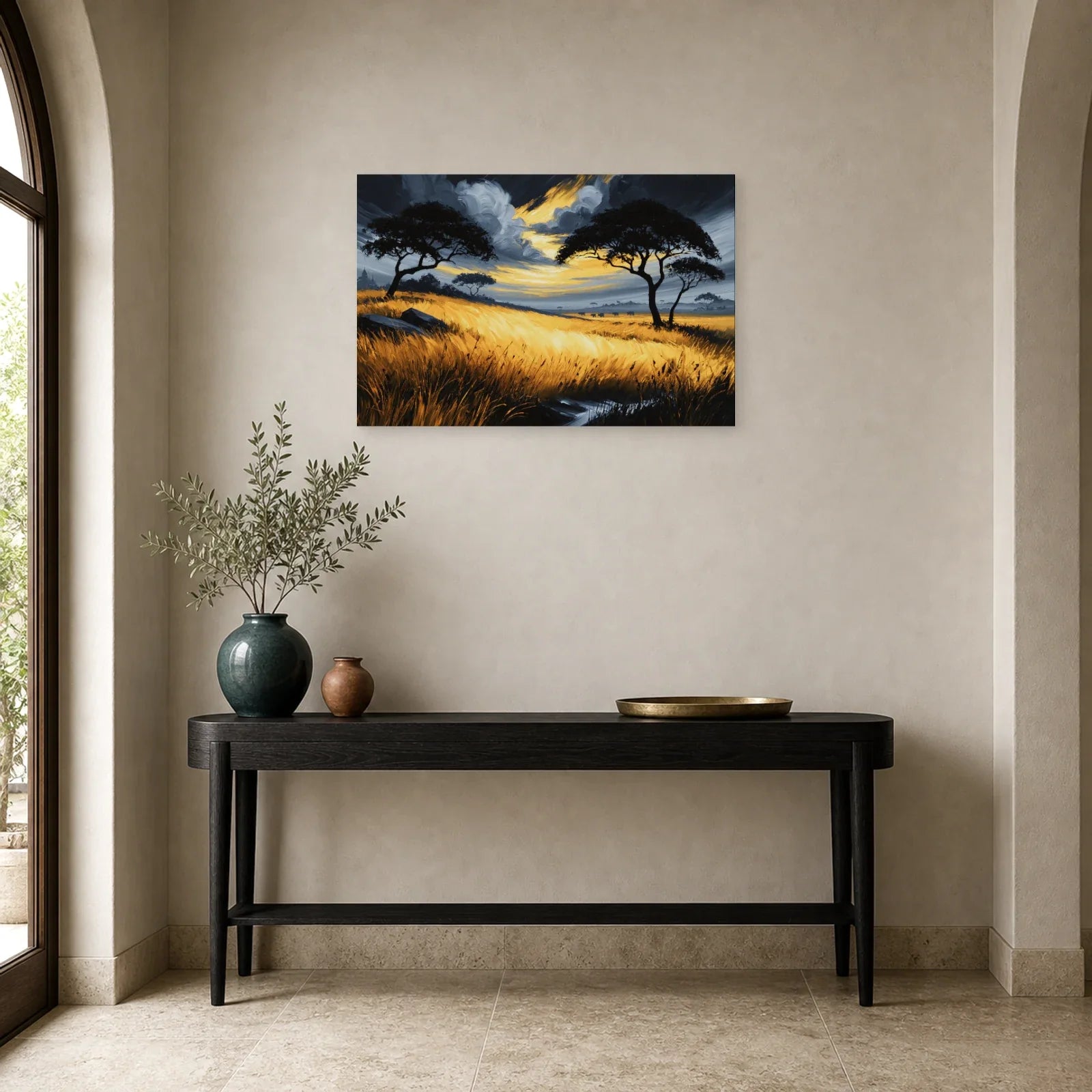 Tableau Savane Africaine Peinture - Horizon d Orage dans une entree ou un couloir - Art Virtuoso