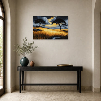 Tableau Savane Africaine Peinture - Horizon d Orage dans une entree ou un couloir - Art Virtuoso