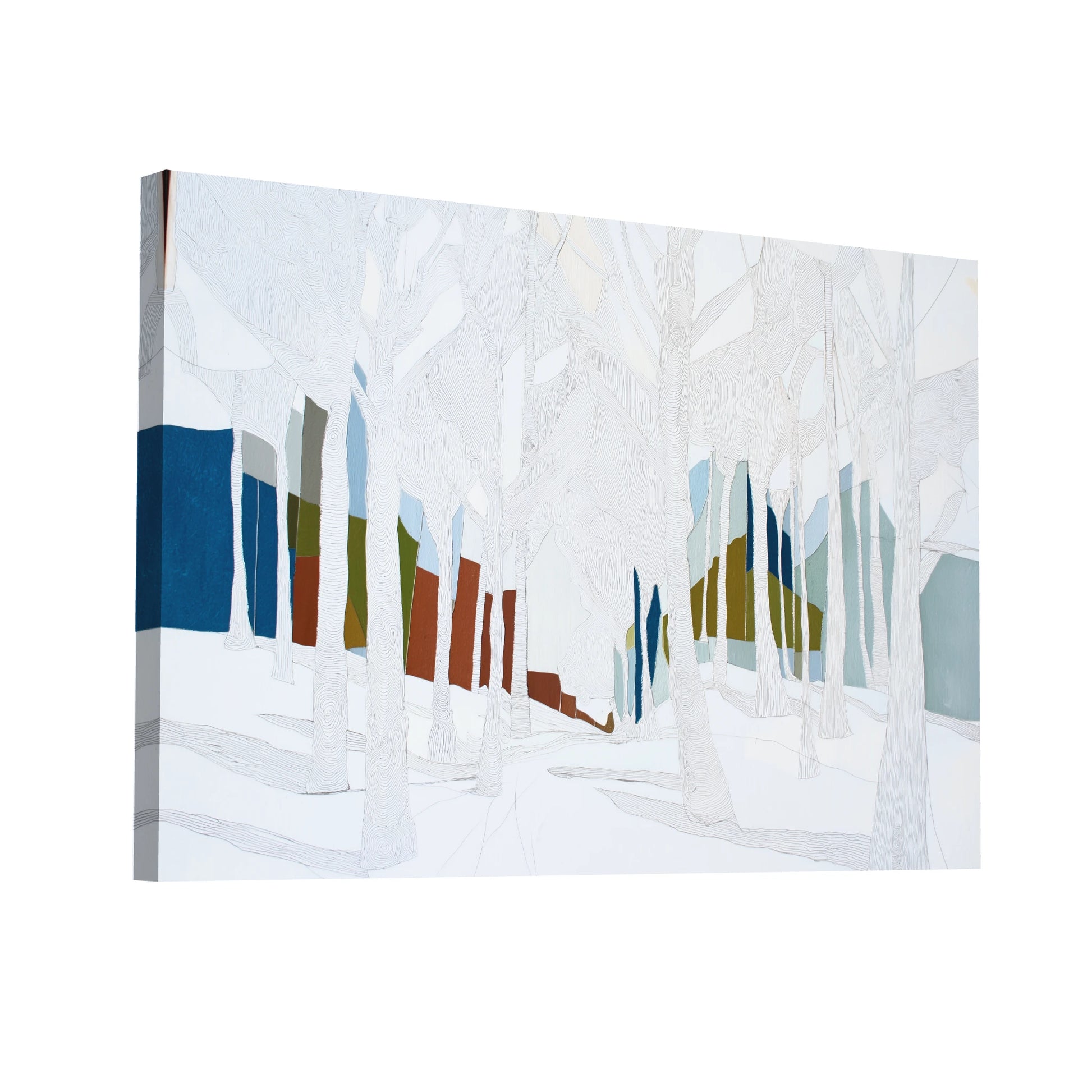 Product Hero 3D WebP Tableau Scandinave Blanc – Forêt hivernale graphique - Art Virtuoso