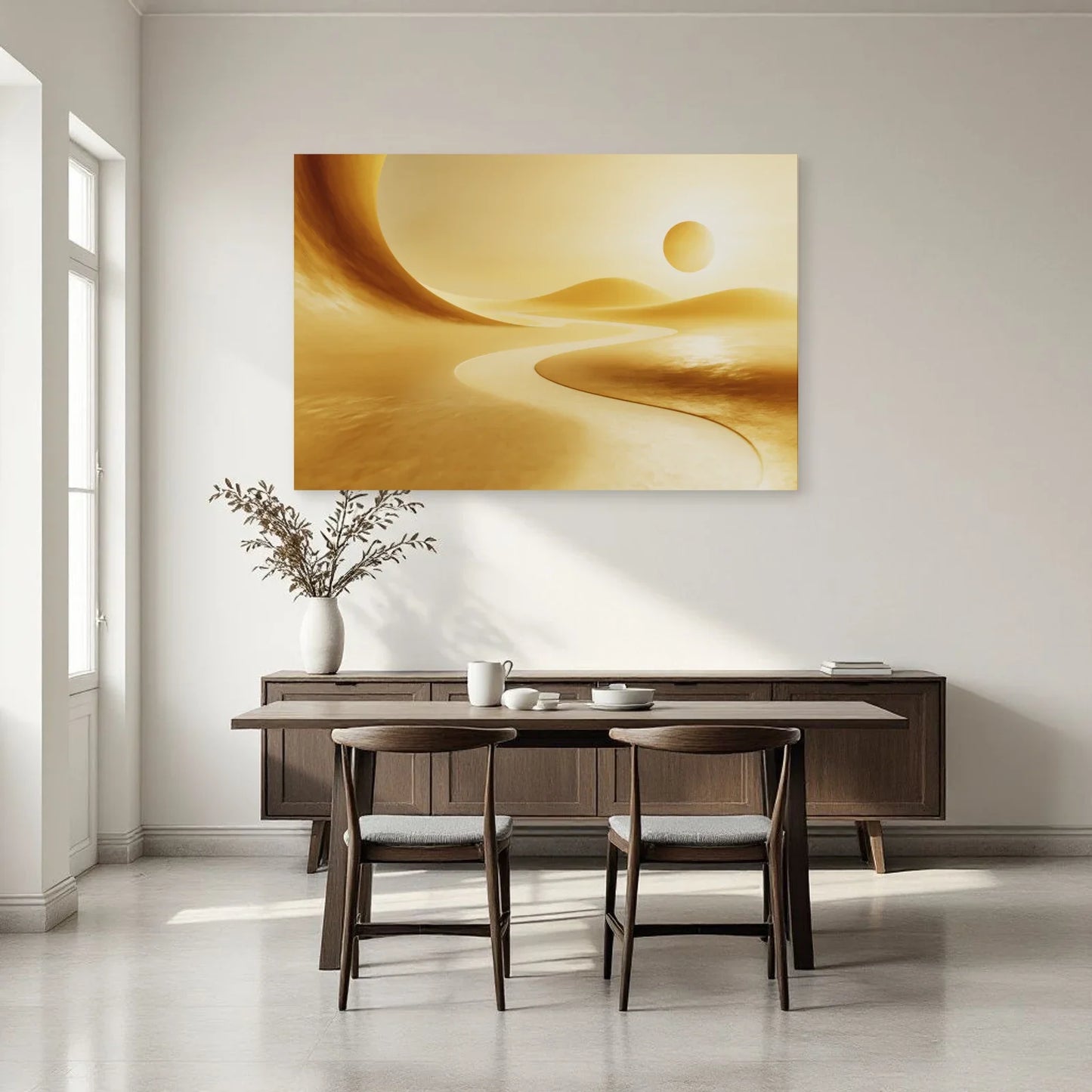 Paysage abstrait jaune dans une cuisine scandinave par Art Virtuoso