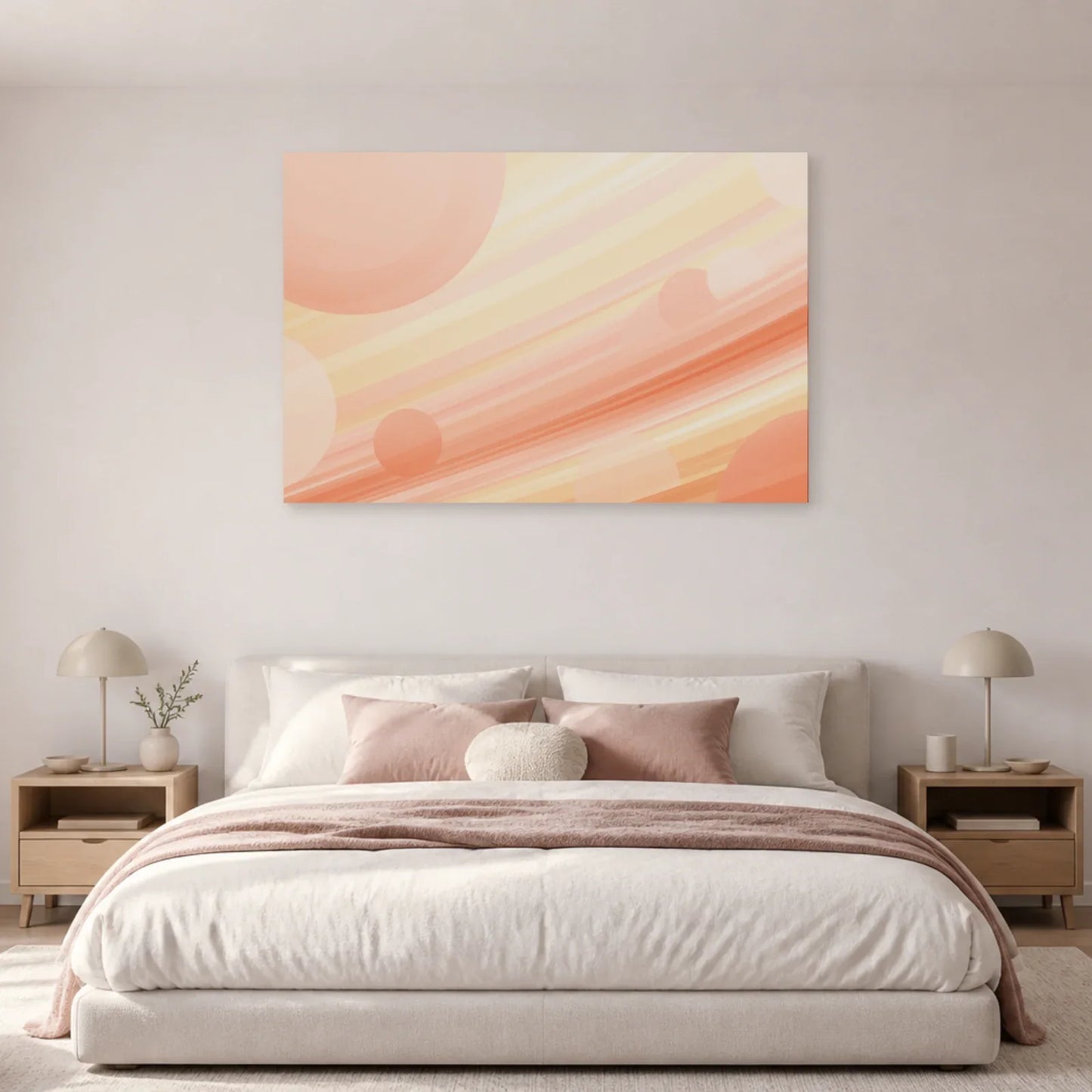 Tableau Scandinave Rose présenté dans une chambre - Art Virtuoso