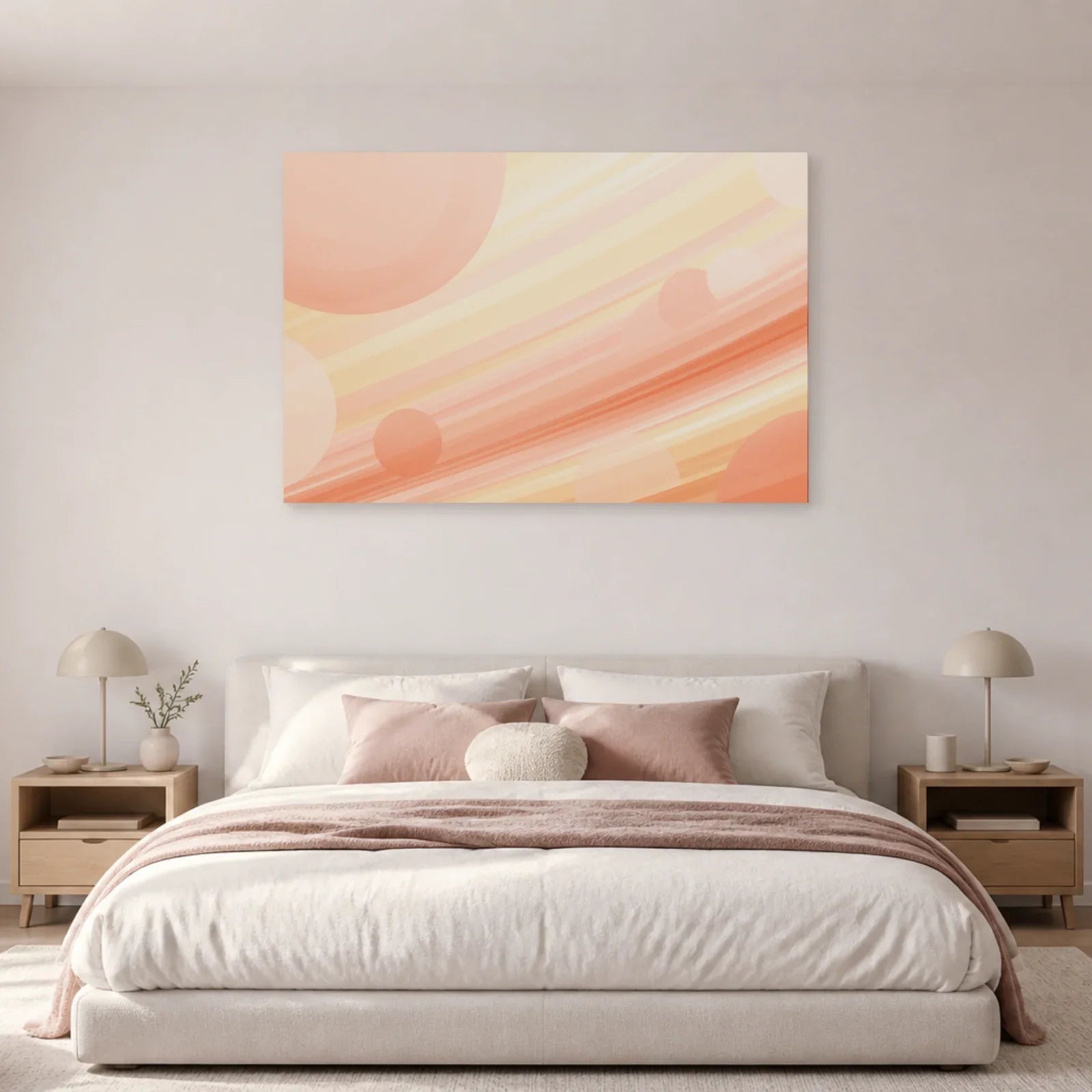 Tableau Scandinave Rose présenté dans une chambre - Art Virtuoso