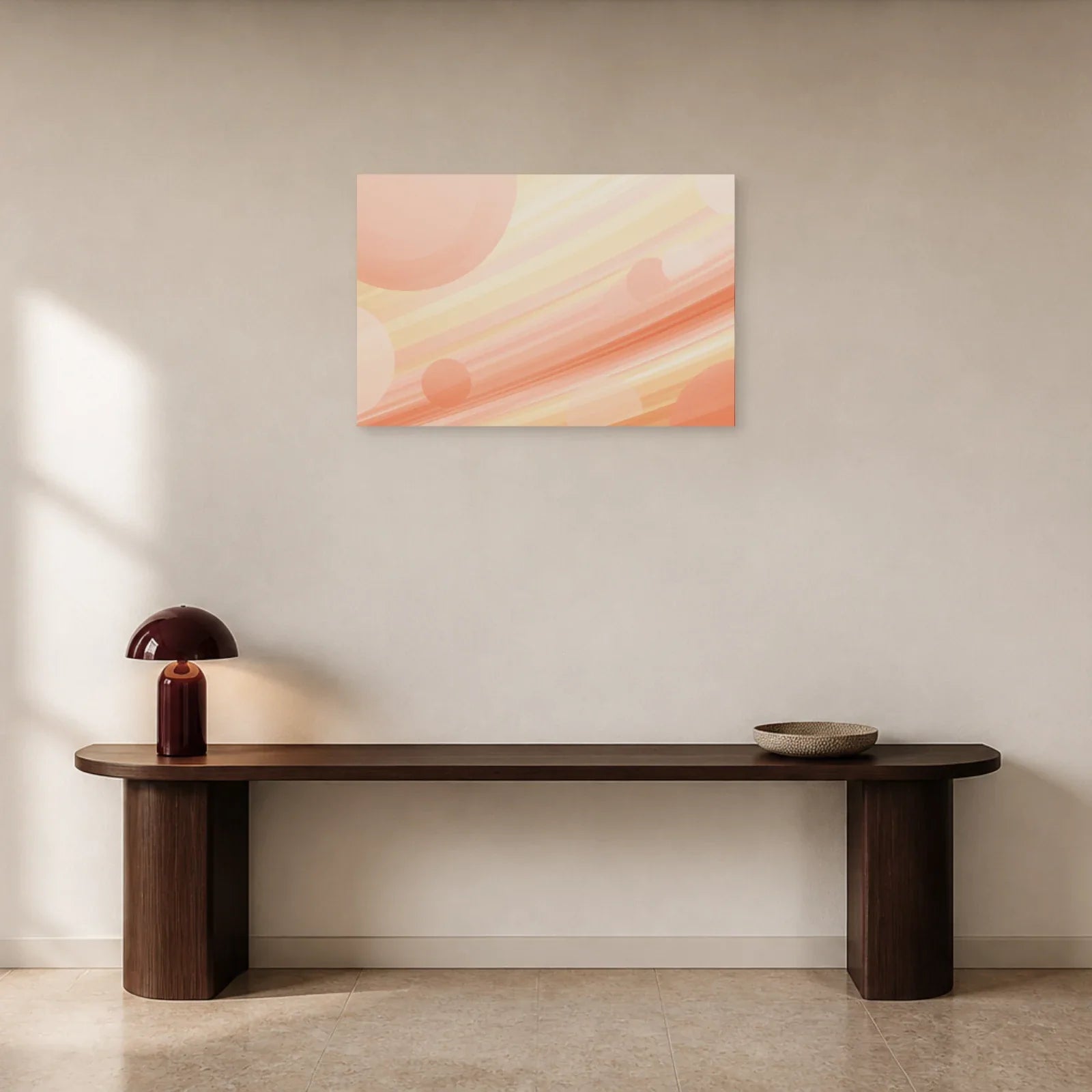 Tableau Scandinave Rose présenté dans une entrée - Art Virtuoso