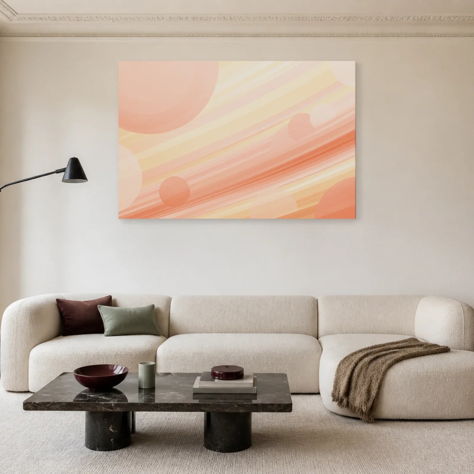 Tableau Scandinave Rose présenté dans un salon - Art Virtuoso