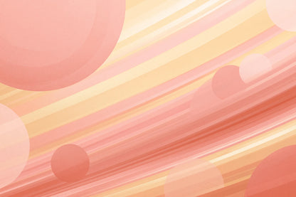 Tableau Scandinave Rose, un paysage abstrait réduit à des arches, un soleil et des collines rose poudré, format S - Art Virtuoso