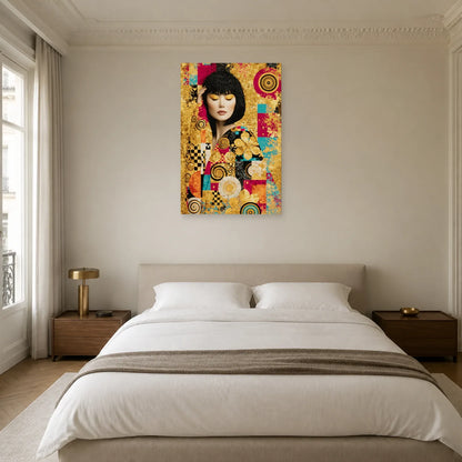 Tableau femme aux yeux clos dans une chambre contemporaine