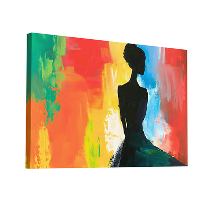 Product Hero 3D WebP Tableau Silhouette Femme Abstrait - Fond Multicolore - Art Virtuoso
