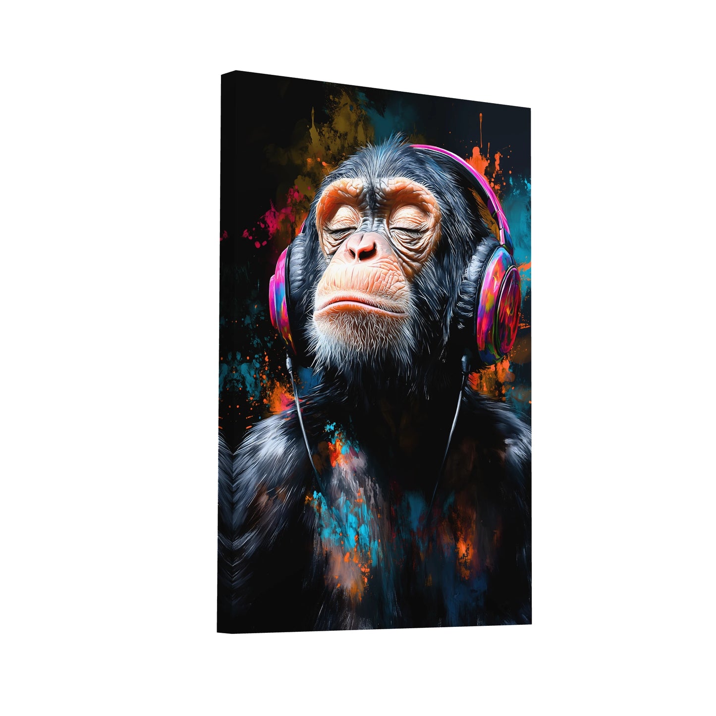 Product Hero 3D WebP Tableau Singe avec Casque : Mélodie Urbaine - Art Virtuoso