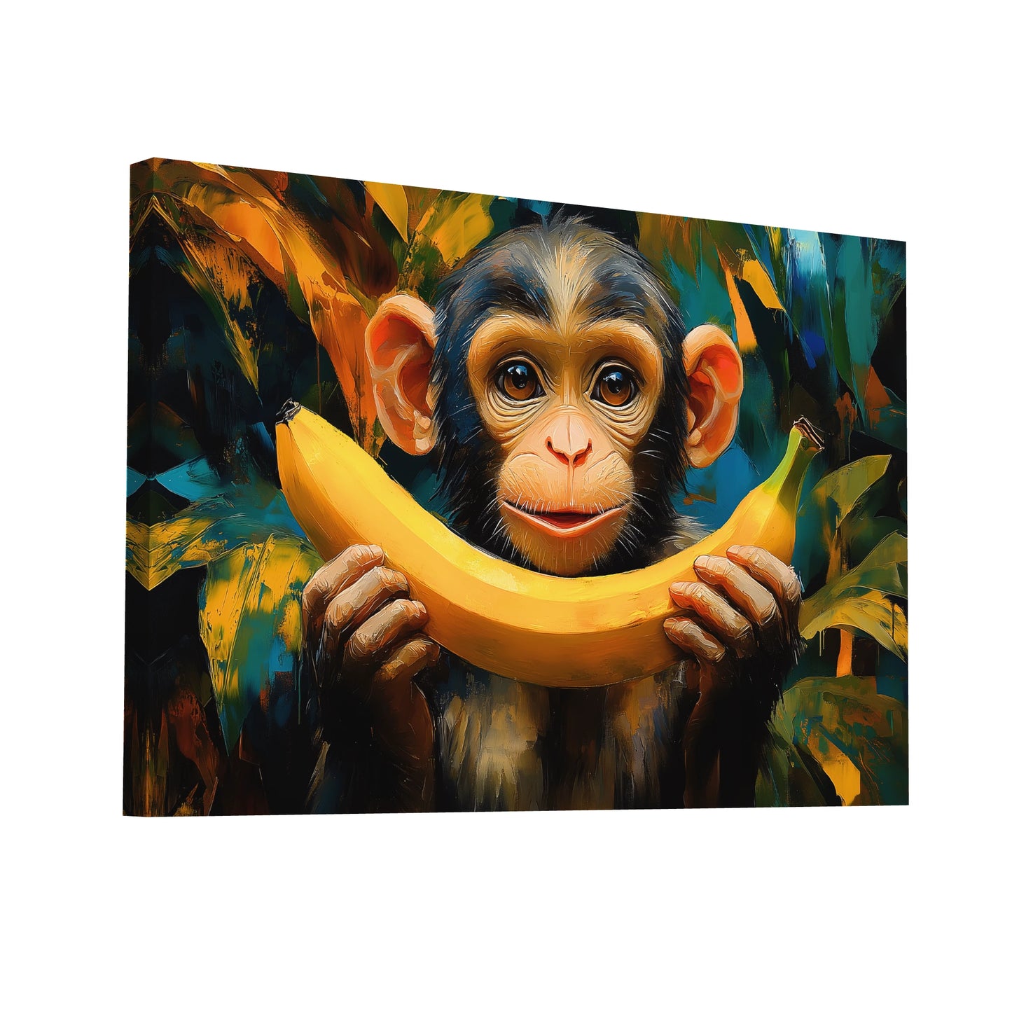 Product Hero 3D WebP Tableau Singe Banane : Sourire Espiègle - Art Virtuoso
