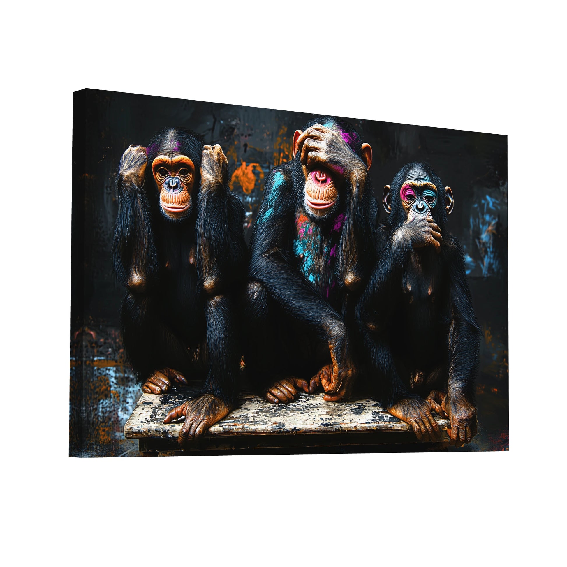 Product Hero 3D WebP Tableau Singe de la Sagesse : Trio Pop Art - Art Virtuoso