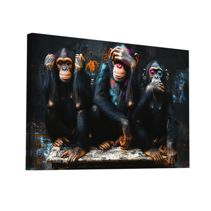 Product Hero 3D WebP Tableau Singe de la Sagesse : Trio Pop Art - Art Virtuoso