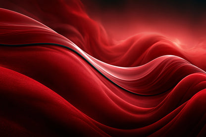 vagues rouges écarlates évoquant des plis de soie et une lumière rosée, toile horizontale en taille L