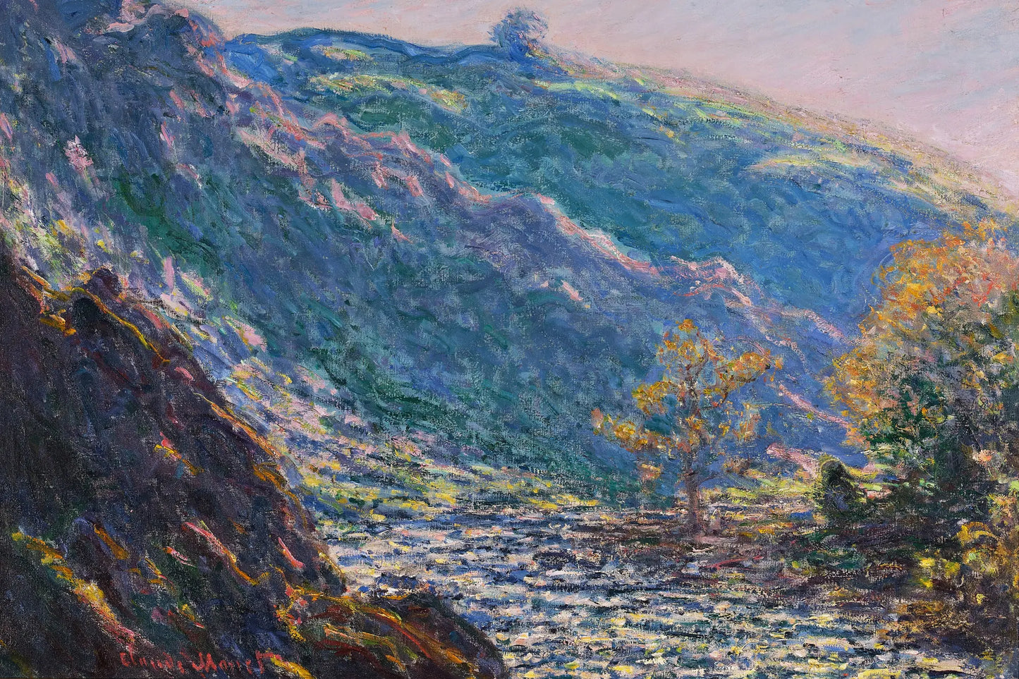 Tableau Soleil sur la Petite Creuse de Monet, vallée bleue et rivière – format XL