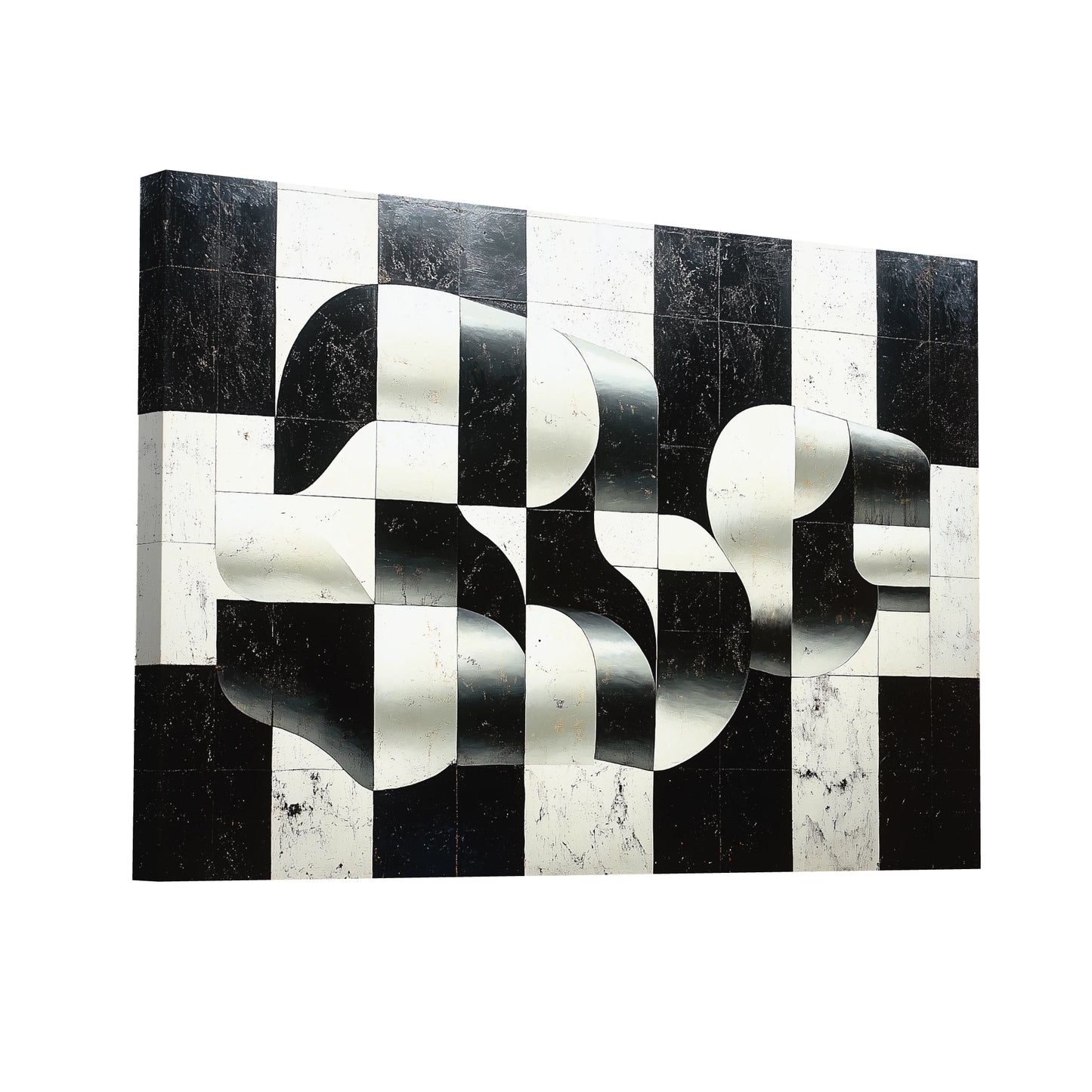 Product Hero 3D WebP Tableau Style Noir et Blanc : Échiquier en Mouvement - Art Virtuoso