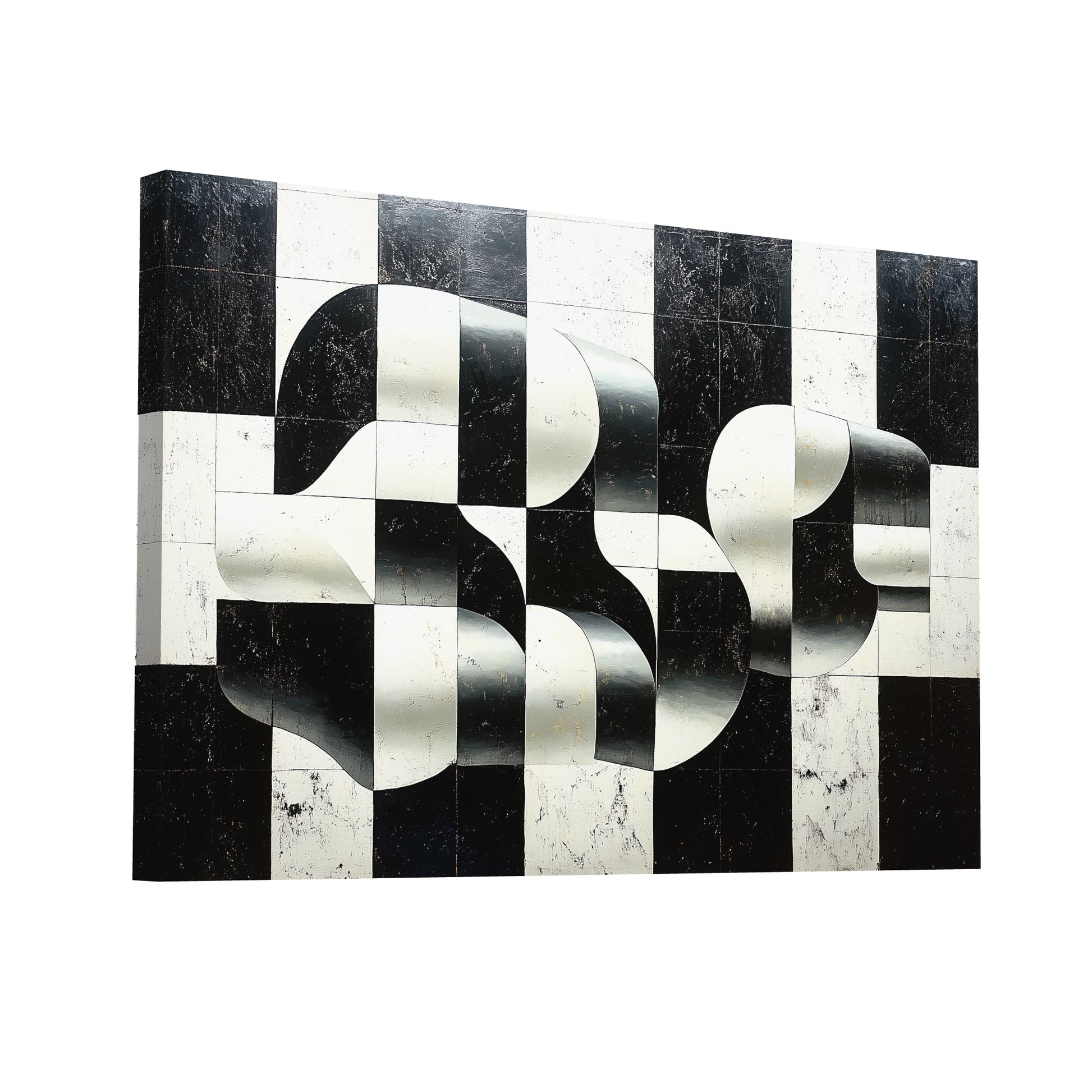 Product Hero 3D WebP Tableau Style Noir et Blanc : Échiquier en Mouvement - Art Virtuoso