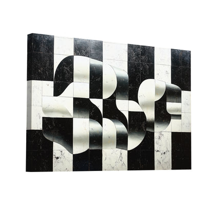 Product Hero 3D WebP Tableau Style Noir et Blanc : Échiquier en Mouvement - Art Virtuoso