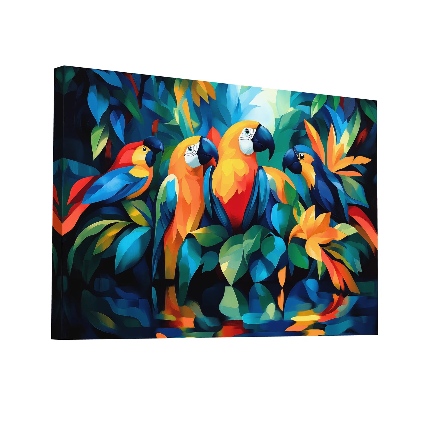 Product Hero 3D WebP Tableau sur Toile Perroquets - Odyssée Colorée - Art Virtuoso