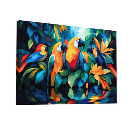 Product Hero 3D WebP Tableau sur Toile Perroquets - Odyssée Colorée - Art Virtuoso