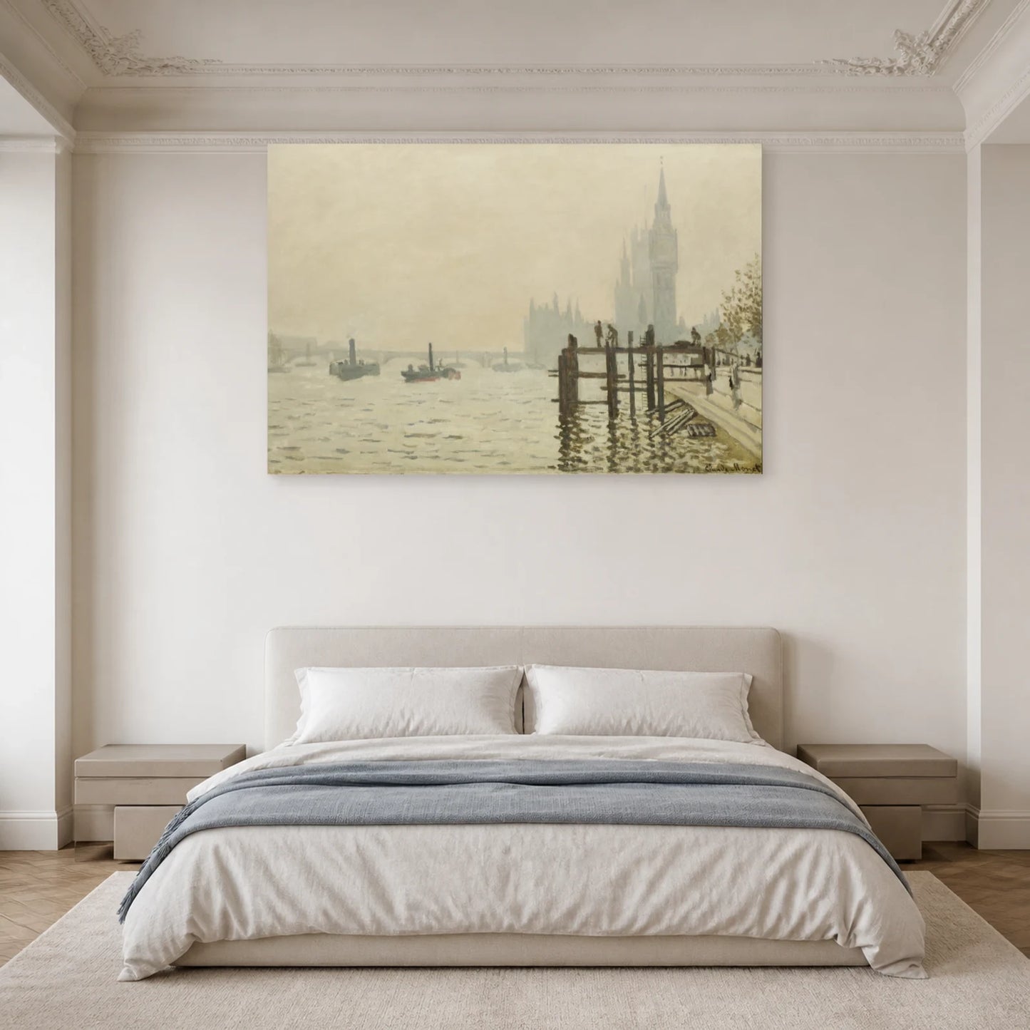 Tableau La Tamise au-dessous de Westminster – Claude Monet dans une chambre - Art Virtuoso