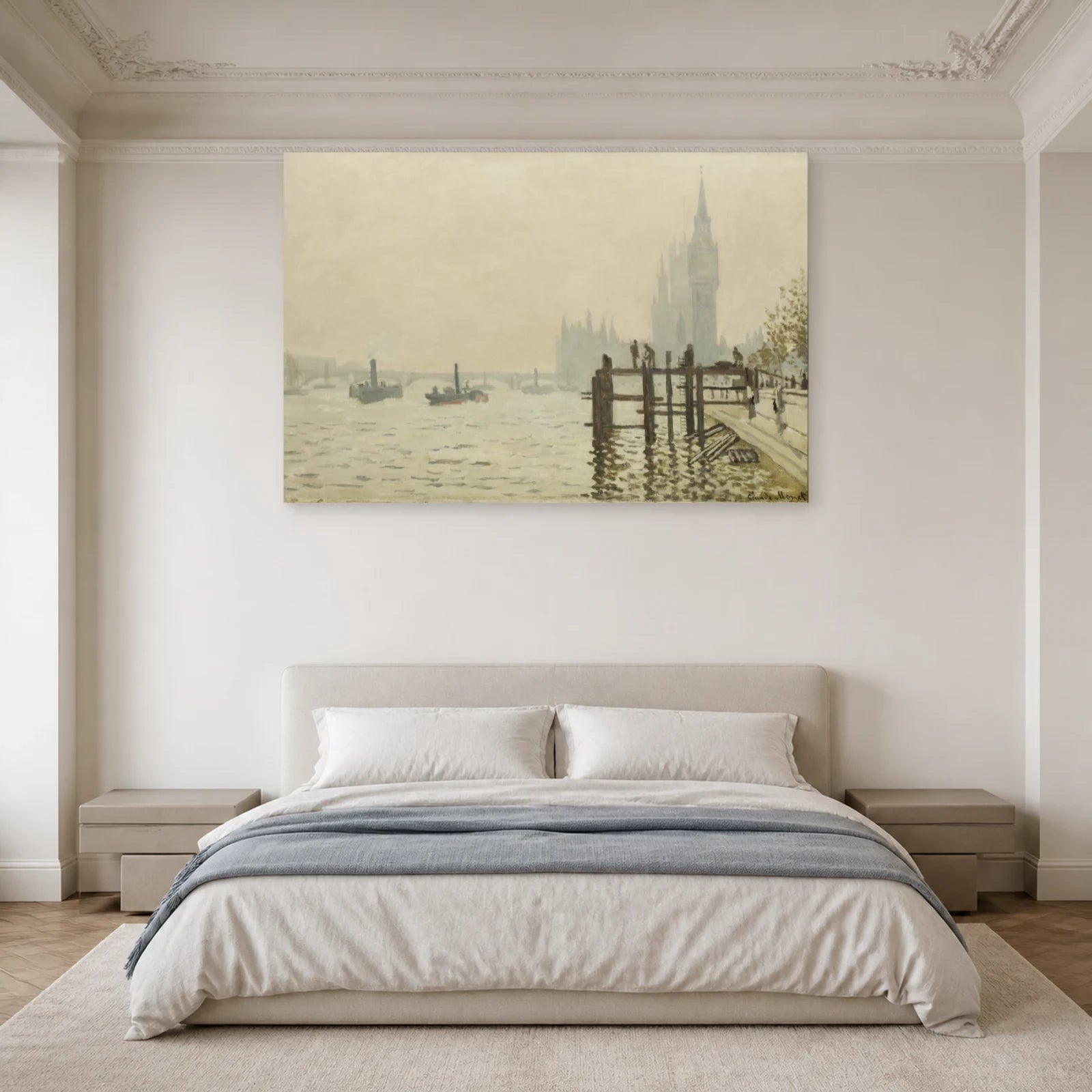 Tableau La Tamise au-dessous de Westminster – Claude Monet dans une chambre - Art Virtuoso