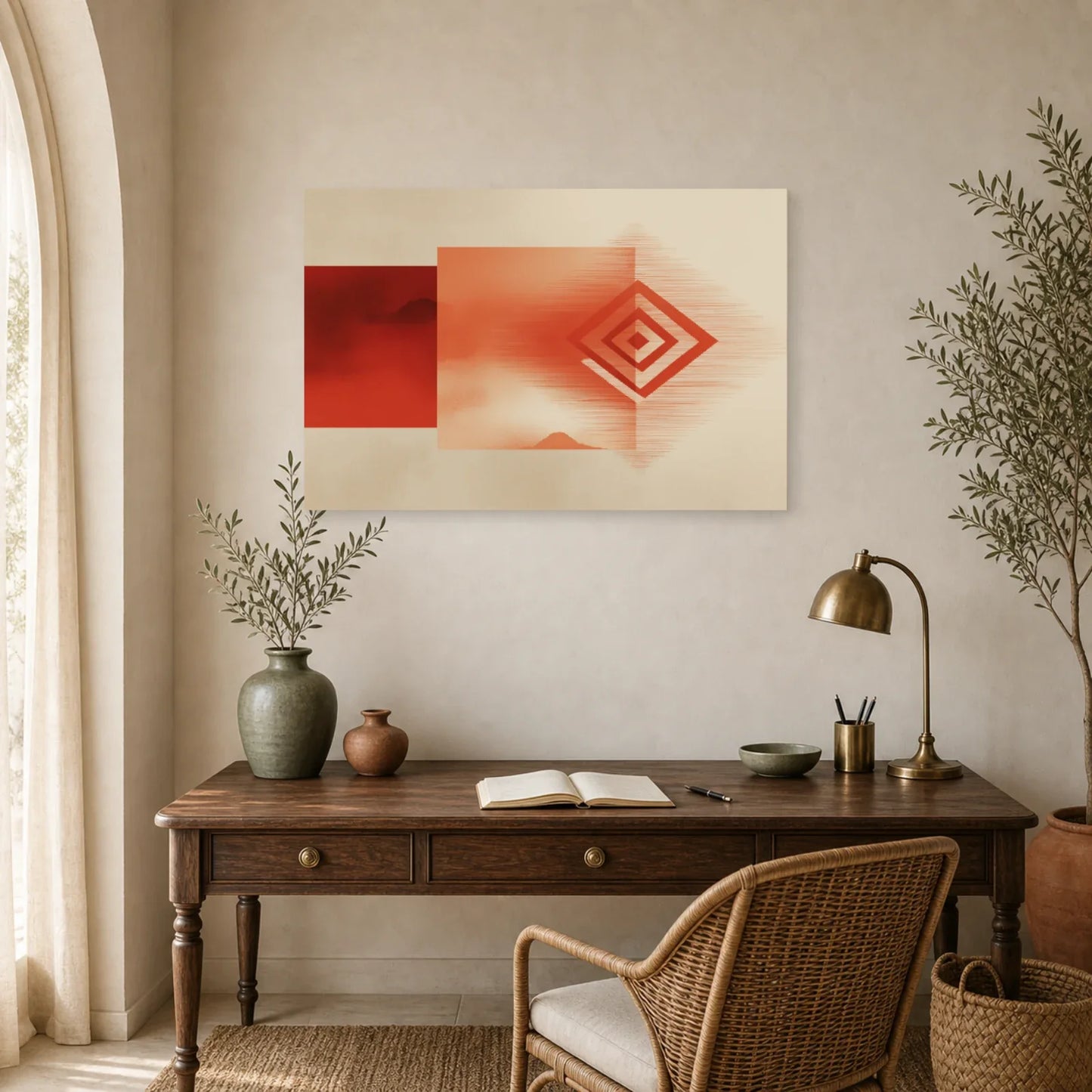 Tableau Tapis Berbere Terracotta dans un bureau - Art Virtuoso