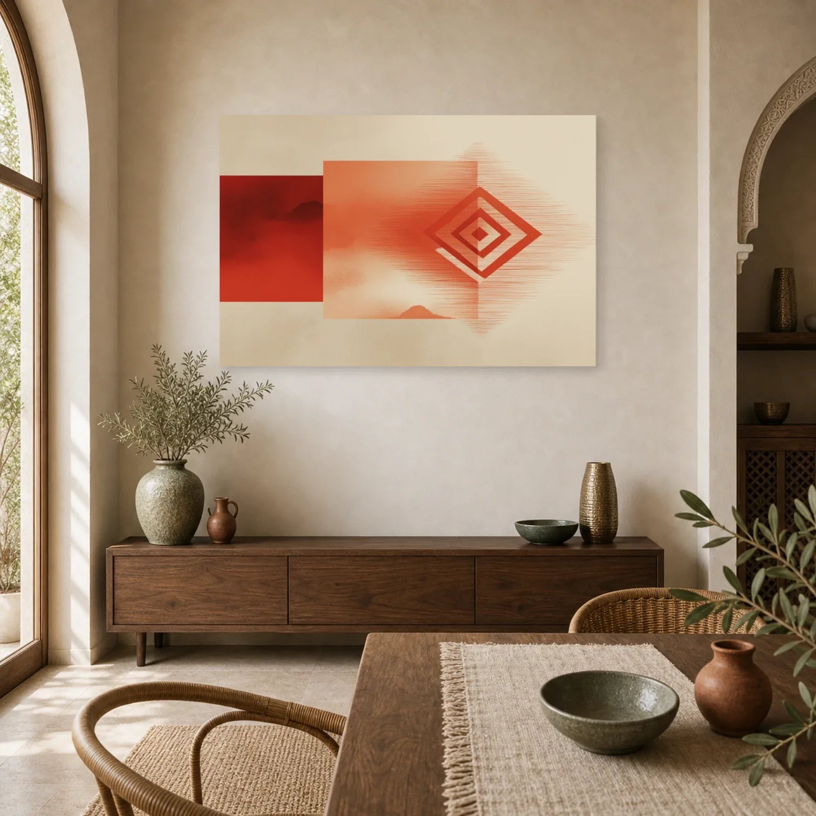Tableau Tapis Berbere Terracotta dans une cuisine - Art Virtuoso