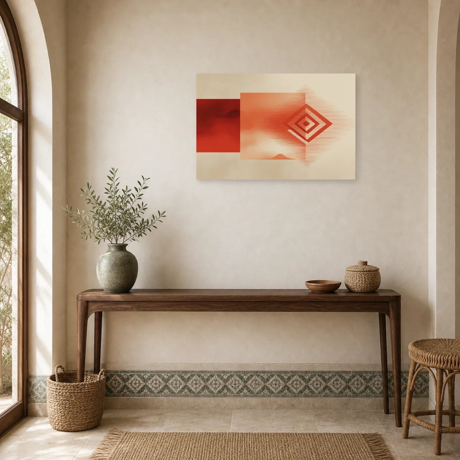 Tableau Tapis Berbere Terracotta dans une entree ou un couloir - Art Virtuoso