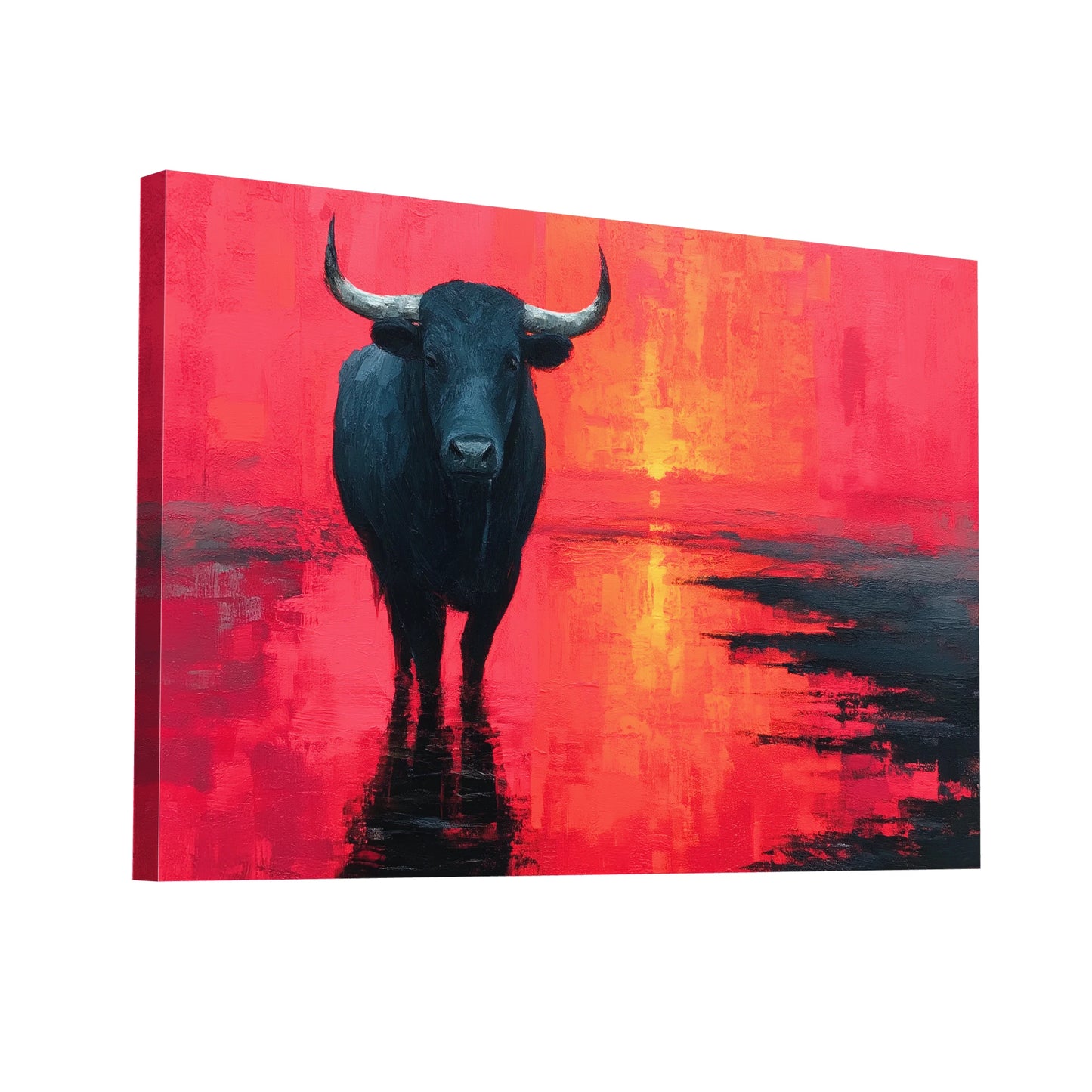 Product Hero 3D WebP Tableau Taureau Camargue : Crépuscule Flamboyant - Art Virtuoso